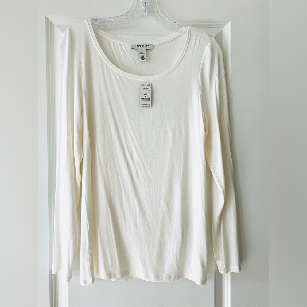 NWT White House Black Market Women's Long Sleeve Scoop Neck Tee White